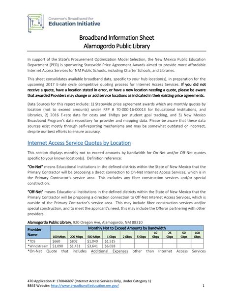 Broadband Information Sheet Alamogordo Public Library - DocsLib