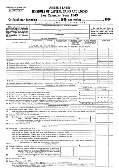 Form 1120 Schedule C - Schedule Of Capital Gains And Losses - 1949 printable pdf download