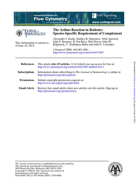 (PDF) The Arthus Reaction in Rodents: Species-Specific Requirement of Complement