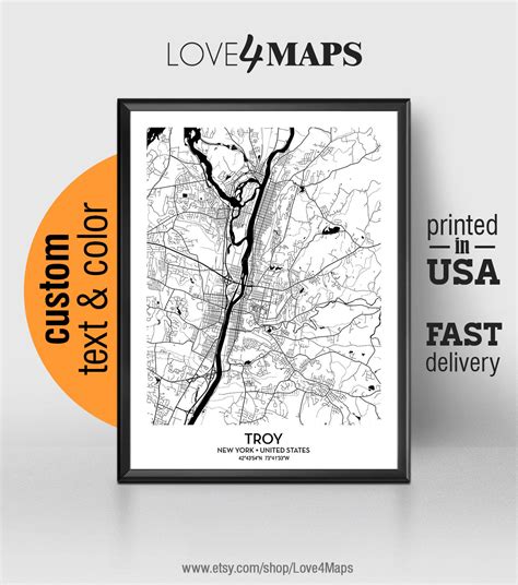 Troy New York Map Troy City Print Troy Poster Personalized - Etsy