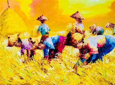 Rice Field Harvest Painting