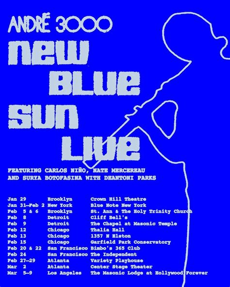 André 3000: New Blue Sun LIVE Tour at Blue Note on Wed, Jan 31st, 2024 ...