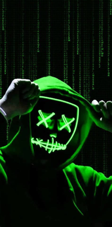 Download Neon Green Hacker Mask Wallpaper | Wallpapers.com