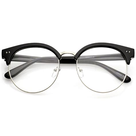 Women's Round Half Frame Clear Lens Cat Eye Glasses - zeroUV