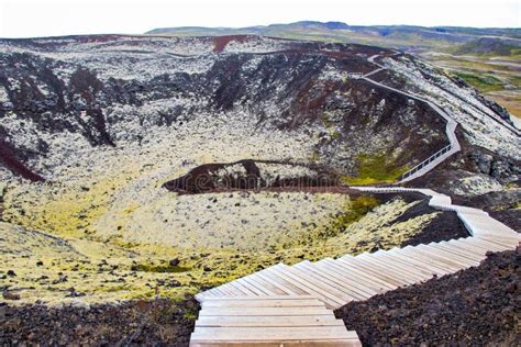 Grabrok Volcanic Crater Inactive Volcano with Green Moss in Iceland ...