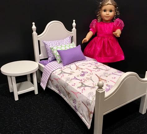 American Girl Doll: Furniture white bed with Paris bedding for | Etsy