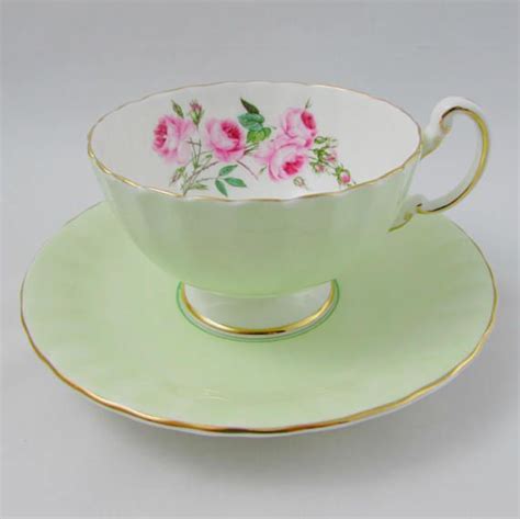 RESERVED for W*Aynsley Green Tea Cup and Saucer with Pink Roses, Vintage Tea Cup, Bone China ...