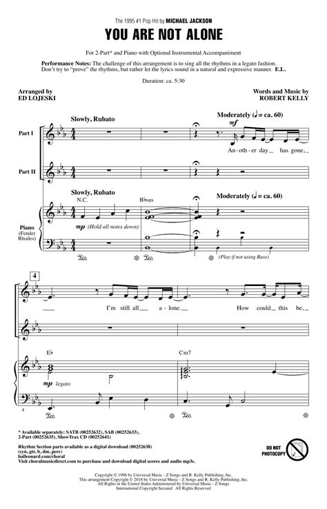 You Are Not Alone by Ed Lojeski Sheet Music for 2-Part Choir at Sheet Music Direct