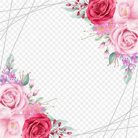 Beautiful Watercolor Flower Vector PNG Images, Beautiful Watercolor Flowers Border With Line ...