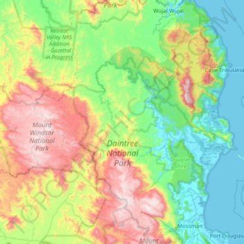 Daintree National Park topographic map, elevation, relief