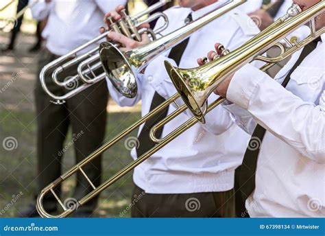 Trombone Players of Military Brass Band Stock Photo - Image of trumpet ...