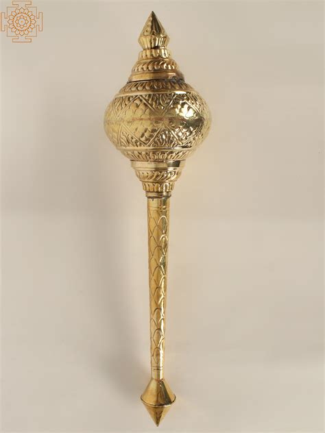 17" Brass Lord Hanuman Weapon - Mace (Gada) | Exotic India Art