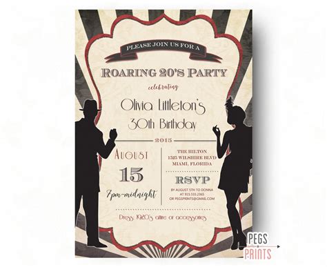 Printable Roaring 20s Invitation Roaring 20s by PegsPrints on Etsy