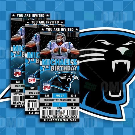 2.5x6 Carolina Panthers Football Ticket Style Sports Party Invitations ...