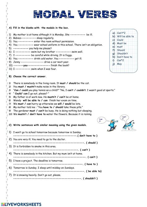 Modal verbs interactive worksheet for PRE-B1 English Resources, English ...