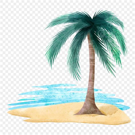 Palm Tree Beach PNG Picture, Watercolor Palm Tree Beach Ocean, Watercolor, Palm Tree, Beach PNG ...