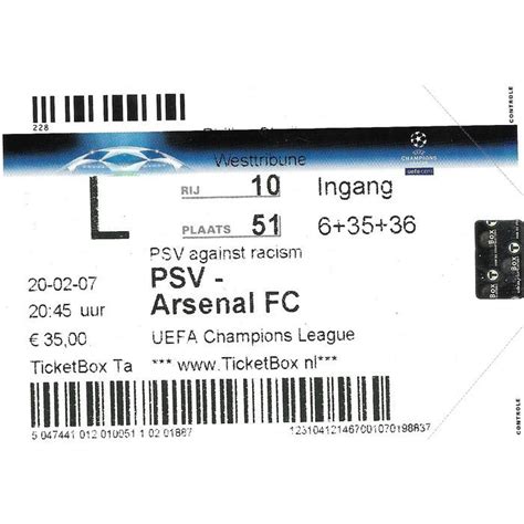 PSV v Arsenal 2006/2007 Champions League Ticket Stub on eBid United ...