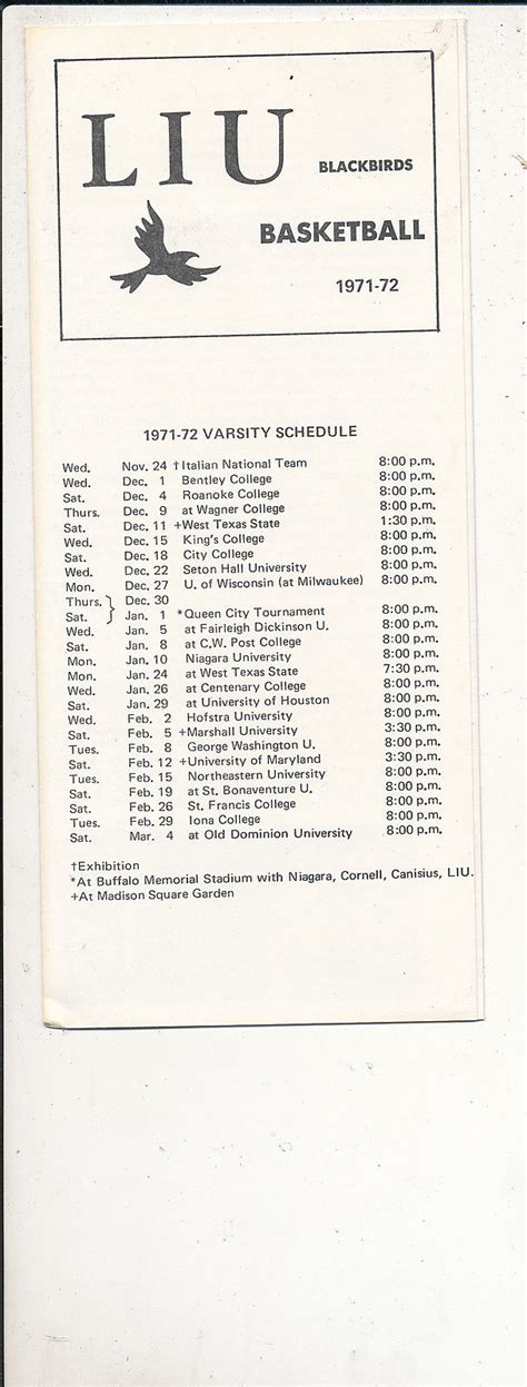 b1971 - 1972 Long Island University Basketball guide schedule -- cardsprograms : Free Download ...