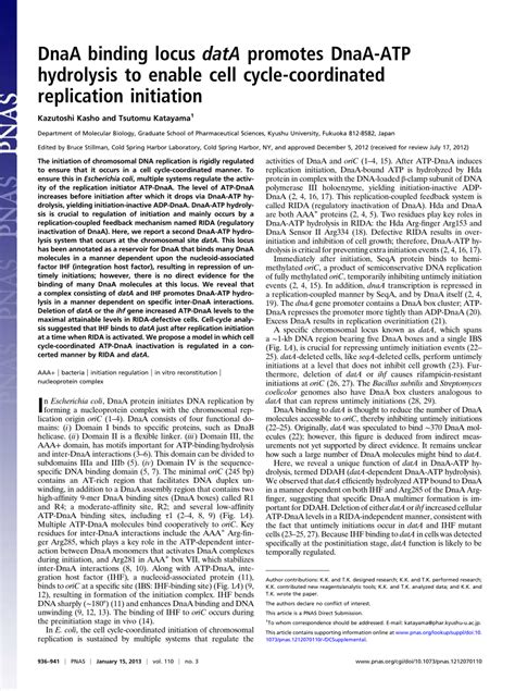 (PDF) DnaA binding locus DatA promotes DnaA-ATP hydrolysis to enable cell cycle-coordinated ...