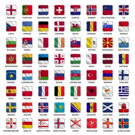 Set Flags Of Europe Countries With Waving Square Shape Style | Flags with names, Flags of ...