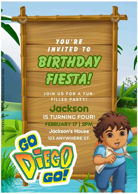 (Free Editable PDF) Jungle-Tastic Go Diego Go Birthday Invitation Templates | FREE Printable ...