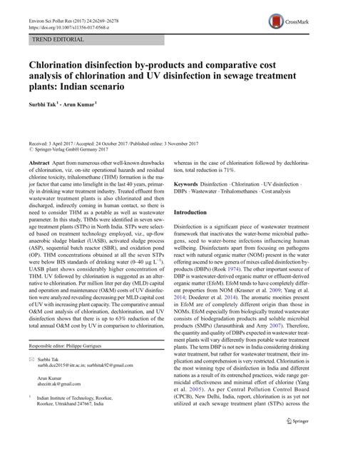 (PDF) Chlorination disinfection byproducts and comparative cost ...