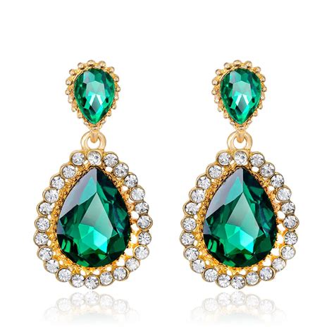 Hot Sale Green Crystal Earrings For Women Fashion Jewelry Gold color ...