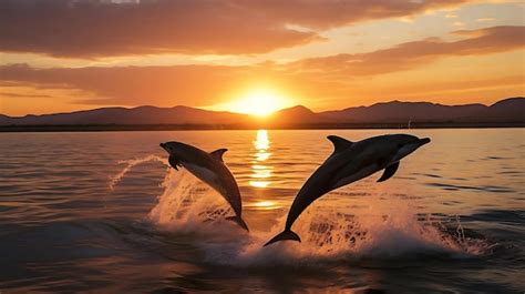 Premium AI Image | Dolphins jumping in front of a sunset