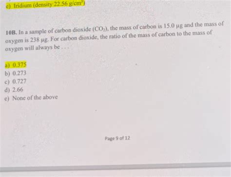 Solved e) ﻿Iridium (density 22.56gcm8 )10B. ﻿In a sample of | Chegg.com