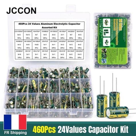 JCCON 460 Buah 24 Nilai Kapasitor Elektrolit Aluminium Bermacam-macam Kit 1UF 10UF 22UF 47UF ...