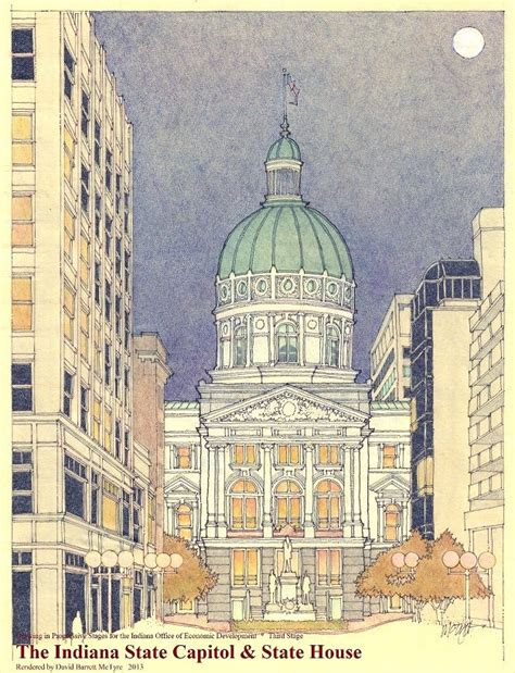 Progressive Drawing.....Third and Final Step. The Indiana State Capitol for the Indiana Office ...