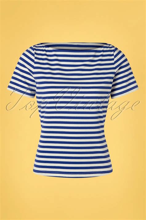 Women's Jumpers & Cardigans Women's Blue White Stripes Vintage Retro Rockabilly Knitted Top ...