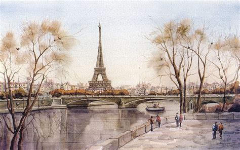 France, drawing, bridge, eiffel tower, paris, river, city, Paris France Landscape HD wallpaper ...