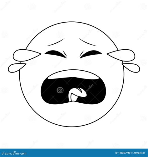 Crying Chat Emoticon In Black And White Vector Illustration ...