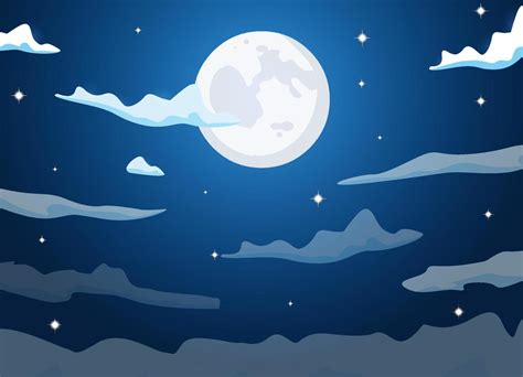 Night cartoon sky with clouds, full moon, moonlight and stars vector background design. 19665452 ...