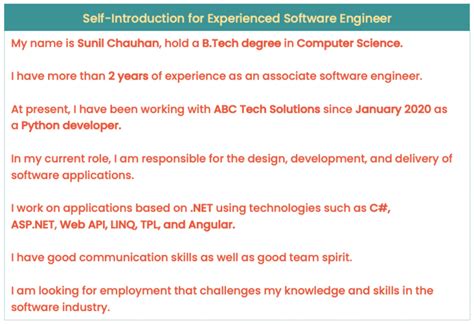 Self Introductions for Experienced Software Engineers [Examples]