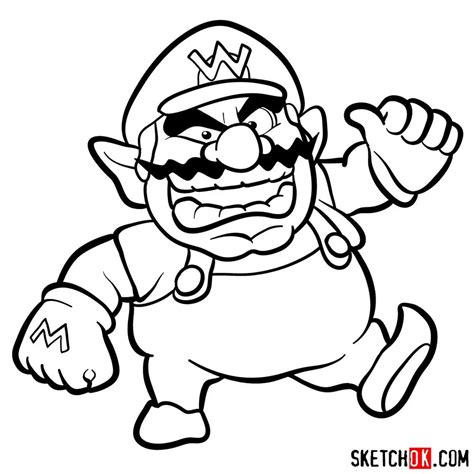 How to draw Wario from Super Mario games - SketchOk - step-by-step drawing tutorials | Cartoon ...