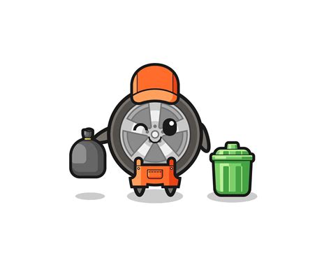 the mascot of cute car wheel as garbage collector 5402201 Vector Art at ...