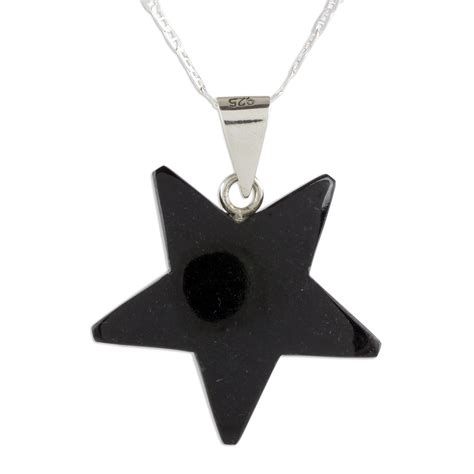 Jade Star Pendant Necklace in Black from Guatemala - Stellar Light in Black | NOVICA