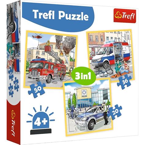 Puzzle Trefl 3w1 Ambulans Straż Policja 20+36+50 - 9142911240 ...