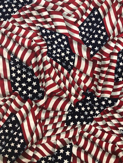 Vintage American Flag Patriotic Stars and Stripes Cranston Print Works Fabric by the Yard OOP ...