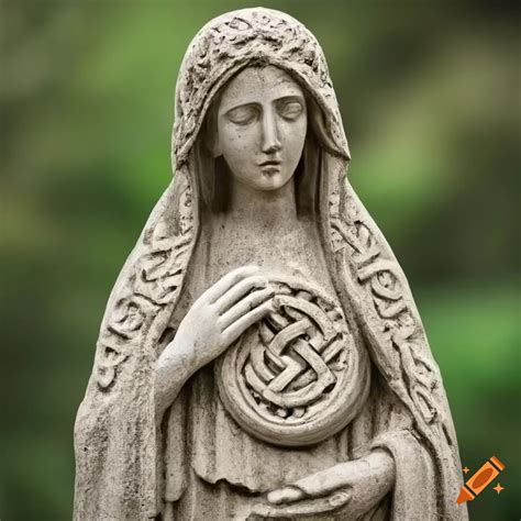 Stone statue of virgin mary with celtic knotwork on Craiyon