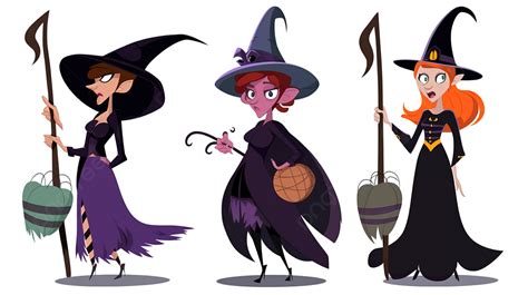 Halloween Witches In Costumes Background, Pictures Of Cartoon Witches Background Image And ...