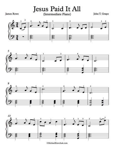 Intermediate Piano Arrangement Sheet Music – Jesus Paid It All | Jesus ...