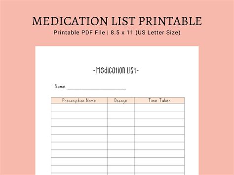 Medication List Printable Printable PDF List Medication Tracker - Etsy ...