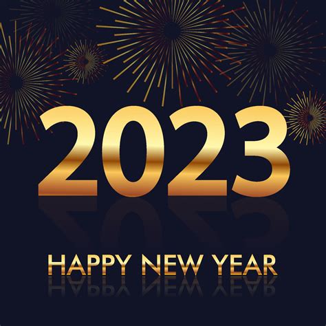 Happy New Year 2023 illustration with Fireworks black Background. Holiday symbol template ...