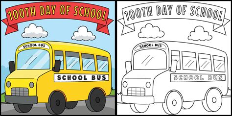 100th Day Of School Bus Coloring Page Illustration 15529454 Vector Art ...