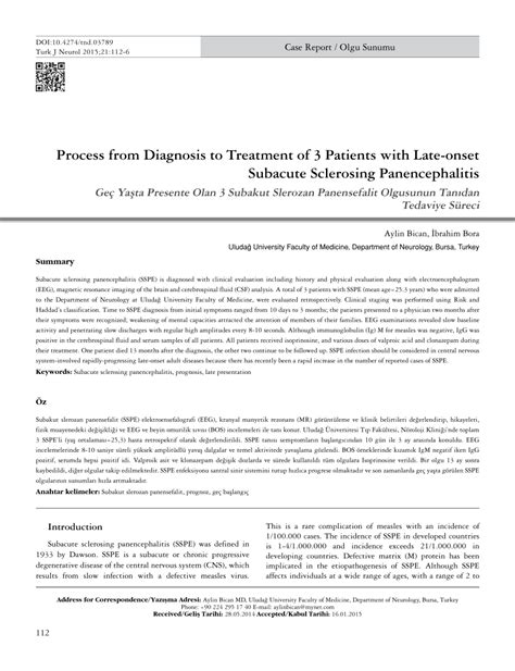 (PDF) Process From Diagnosis To Treatment Of 3 SSPE Cases Presented At ...