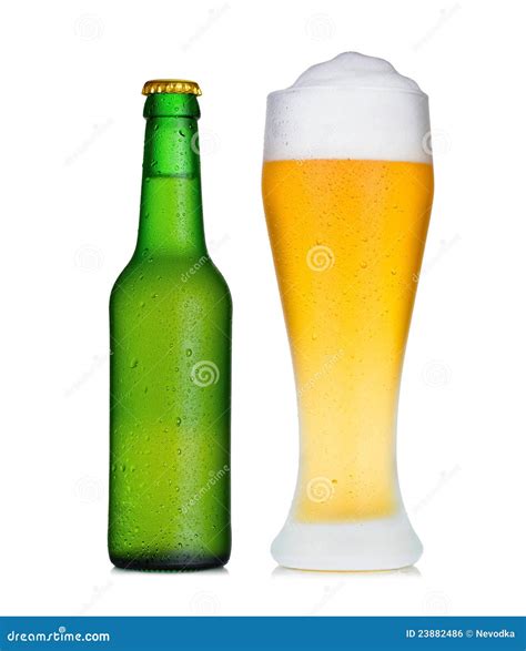 Pint Glass of Beer and Bottle in Dew Stock Photo - Image of frosty ...