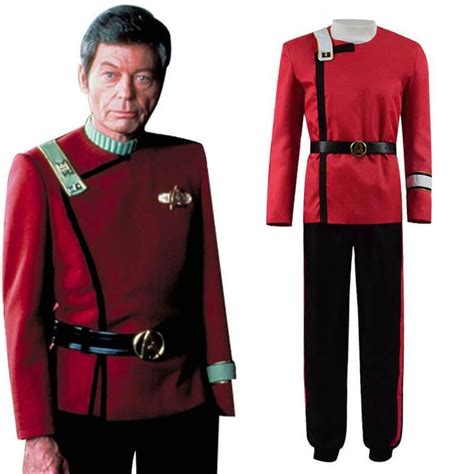 the star trek cosplay costume is shown in red and black, with an image ...